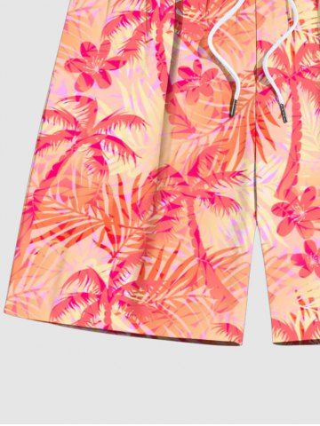 Coconut Tree Tropical Flower Leaf Print Plus Size Matching Hawaii Beach Outfit For Couples