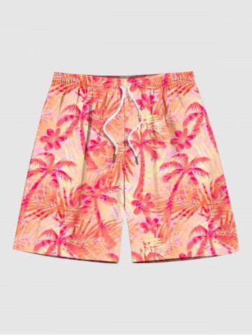 Coconut Tree Tropical Flower Leaf Print Plus Size Matching Hawaii Beach Outfit For Couples