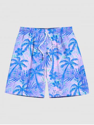 Coconut Tree Tropical Flower Leaf Print Plus Size Matching Hawaii Beach Outfit For Couples