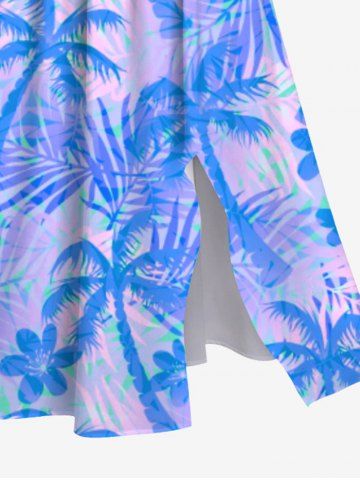 Coconut Tree Tropical Flower Leaf Print Plus Size Matching Hawaii Beach Outfit For Couples