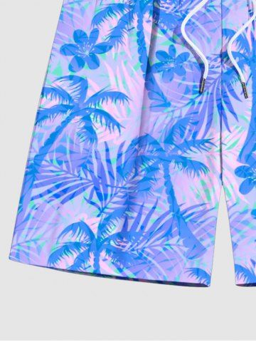 Coconut Tree Tropical Flower Leaf Print Plus Size Matching Hawaii Beach Outfit For Couples