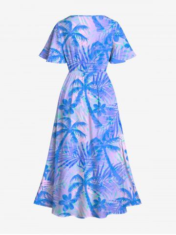 Coconut Tree Tropical Flower Leaf Print Plus Size Matching Hawaii Beach Outfit For Couples