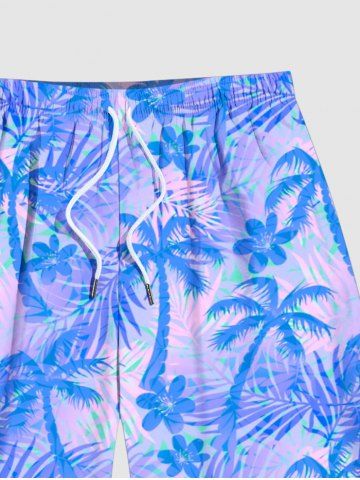 Coconut Tree Tropical Flower Leaf Print Plus Size Matching Hawaii Beach Outfit For Couples