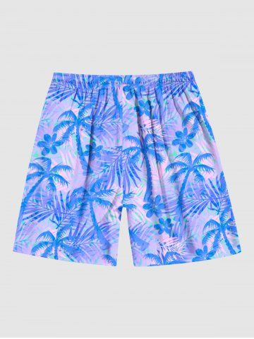 Coconut Tree Tropical Flower Leaf Print Plus Size Matching Hawaii Beach Outfit For Couples