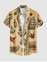 Plus Size Skull Heart Octopus Anchor Hamburger Flowers Print Buttons Pocket Hawaii Cruise Shirt For Men -  