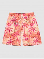 Plus Size Coconut Tree Tropical Flower Leaf Print Hawaii Beach Shorts For Men -  