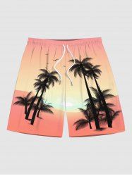 Plus Size Coconut Tree Ombre Print Hawaii Beach Shorts For Men -  