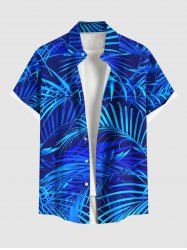 Chemise Imprimé Cocotier et Feuille Tropicale à Boutons Grande Taille avec Poche pour Homme - Bleu 4XL