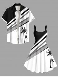 Contrastant à Imprimé Oiseaux et Cocotier Grande Taille pour la Plage - Blanc 