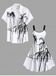 Coconut Tree Highway Hand-painted Two Tone Print Plus Size Matching Hawaii Beach Outfit For Couples -  