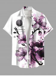 Plus Size Flowers Watercolor Paint Splatter Print Buttons Pocket Hawaii Shirt For Men -  