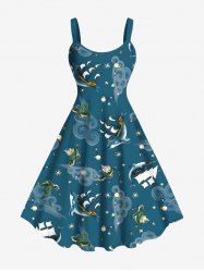 Robe Moulante Ligne A Etoile Dauphin Océan Imprimés de Grande Taille - Vert 5X