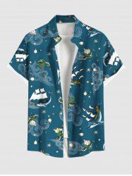 Plus Size Turtle Dolphin Sea Waves Sailboat Stars Print Hawaii Sea Creatures Cruise Shirts For Men -  