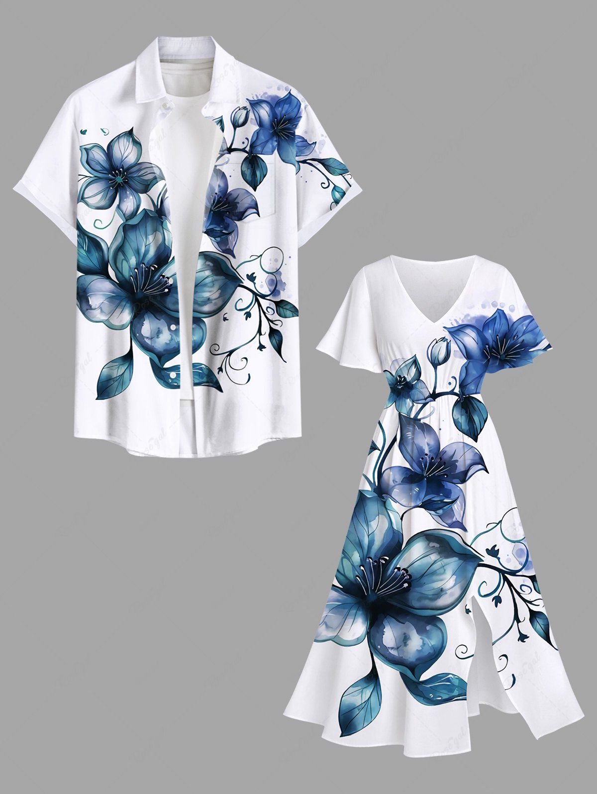 Contrastant Imprimé Branche et Feuilles Grande Taille la Plage Rouleau pour Couples Blanc 