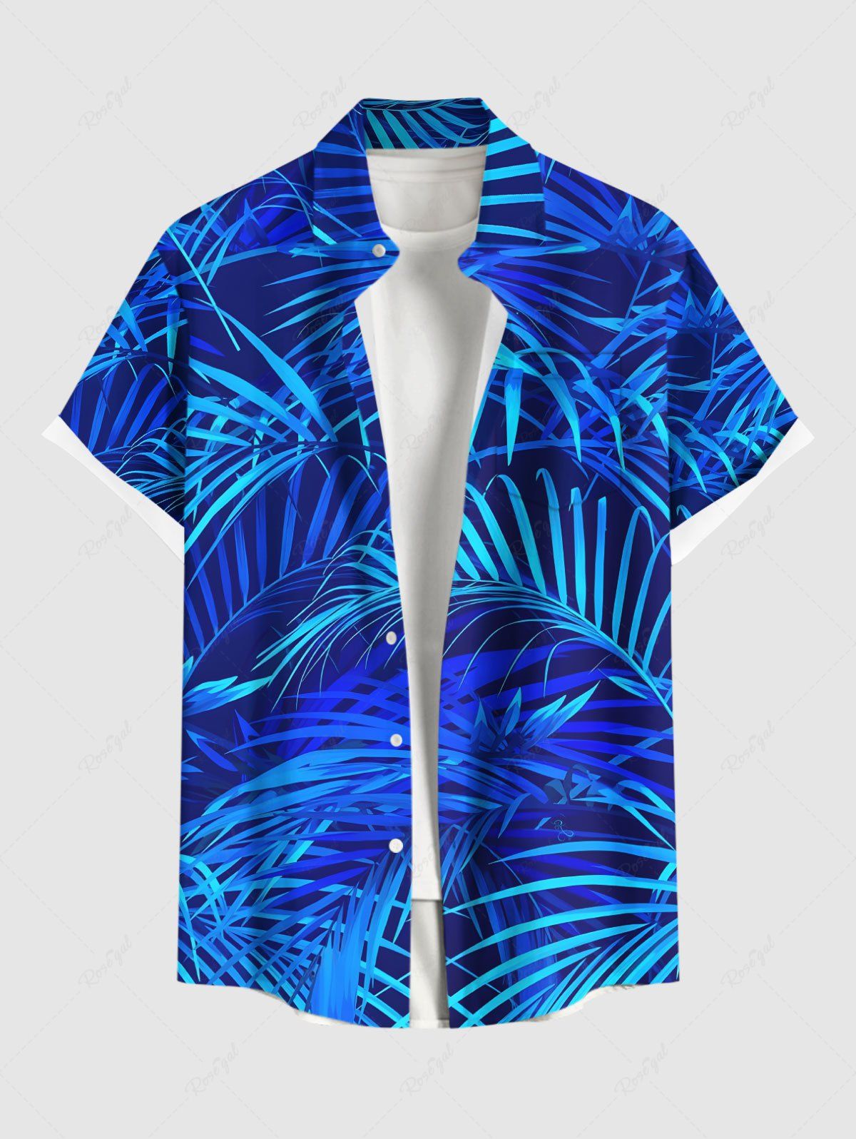 Cheap Plus Size Tropical Coconut Tree Leaf Print Buttons Pocket Hawaii Shirt For Men  