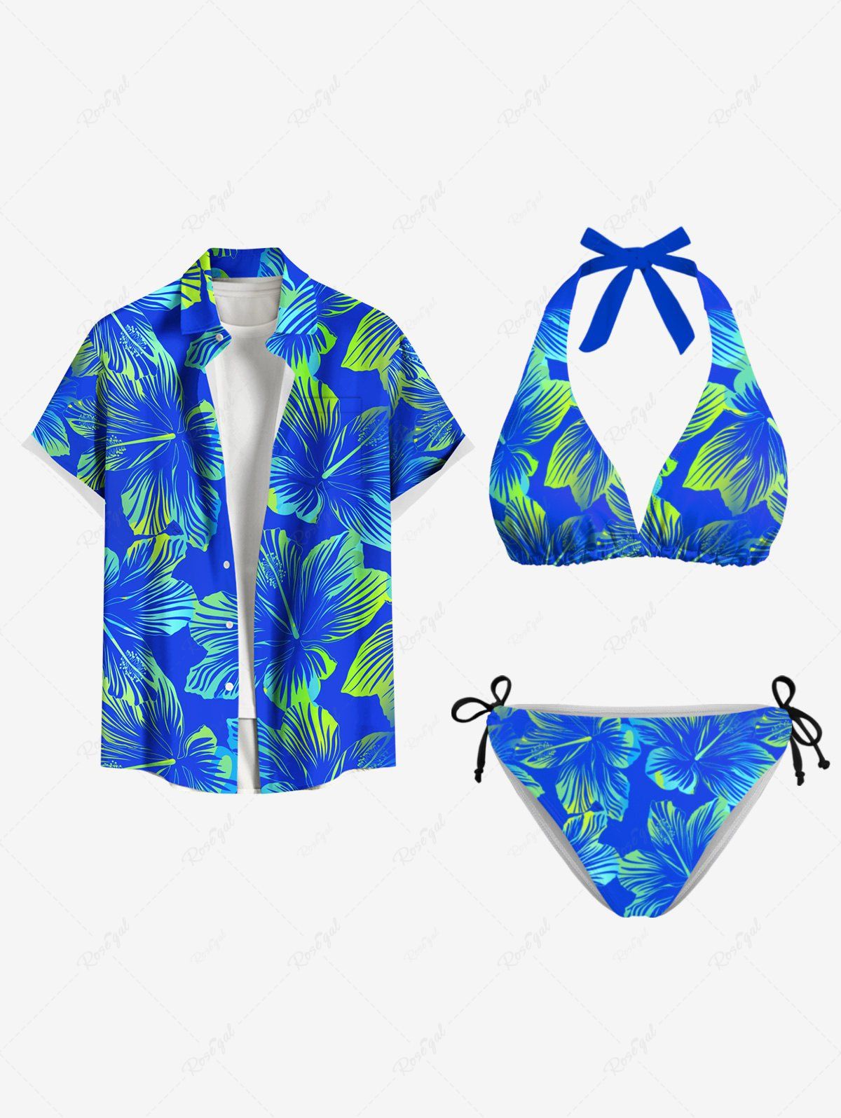 Buy Tropical Hibiscus Flower Print Women Swimsuit and Men Shirt Matching Hawaii Beach Outfit For Couples  