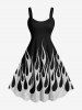 Glitter Sequins Fire Flame Print Plus Size Matching Hawaii Beach Outfit For Couples -  