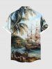 Tropcial Coconut Tree Sail Boat Print Plus Size Matching Hawaii Beach Outfit For Couples -  