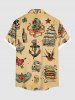 Plus Size Skull Heart Octopus Anchor Hamburger Flowers Print Buttons Pocket Hawaii Cruise Shirt For Men -  