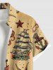 Plus Size Skull Heart Octopus Anchor Hamburger Flowers Print Buttons Pocket Hawaii Cruise Shirt For Men -  