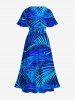 Robe Cache-Coeur Mi-longue Tropicale à Fente Grande Taille - Bleu 2X