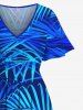 Robe Cache-Coeur Mi-longue Tropicale à Fente Grande Taille - Bleu 2X