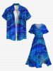 Robe Cache-Coeur Mi-longue Tropicale à Fente Grande Taille - Bleu 2X