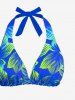 Ensemble de Bikini Hawaïen Sanglé Fleur Tropicale Imprimée à Col Halter - Bleu Ciel 4XL