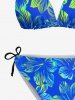 Ensemble de Bikini Hawaïen Sanglé Fleur Tropicale Imprimée à Col Halter - Bleu Ciel 4XL