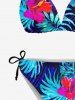 Ensemble de Bikini Hawaïen Sanglé Fleur Feuille Tropicale Imprimée à Col Halter - Bleu 4XL