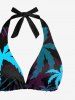 Coconut Tree Print Cinched Tie Halter Hawaii Bikini Set -  