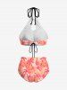 Maillot de Bain Tankini Evidé Fleur et Arbre Noix de Coco Imprimés - Rose clair 3XL