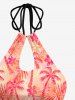 Maillot de Bain Tankini Evidé Fleur et Arbre Noix de Coco Imprimés - Rose clair 3XL