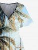 Plus Size Tropcial Coconut Tree Sail Boat Print Split Hawaii Cruise Midi Dress -  