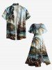 Plus Size Tropcial Coconut Tree Sail Boat Print Split Hawaii Cruise Midi Dress -  