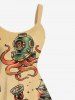 Plus Size Skull Heart Octopus Anchor Hamburger Flowers Print Hawaii Cruise Tank Dress -  