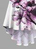 Plus Size Flowers Watercolor Paint Splatter Print High Low Hawaii Cami Dress -  
