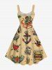 Plus Size Skull Heart Octopus Anchor Hamburger Flowers Print Hawaii Cruise Tank Dress - café lumière 5X