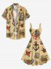 Plus Size Skull Heart Octopus Anchor Hamburger Flowers Print Hawaii Cruise Tank Dress - café lumière 5X