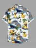 Coconut Tree Ducks Steamship Anchor Print Buttons Pocket Hawaii Cruise Shirt For Men -  