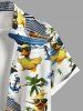 Coconut Tree Ducks Steamship Anchor Print Buttons Pocket Hawaii Cruise Shirt For Men -  