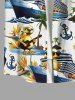 Coconut Tree Ducks Steamship Anchor Print Buttons Pocket Hawaii Cruise Shirt For Men -  