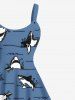 Plus Size Shark Sea Waves Print Hawaii A Line Tank Dress -  