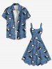 Plus Size Shark Sea Waves Print Hawaii A Line Tank Dress -  