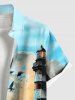 Plus Size Fishing Nets Crabs Conch Shells Lighthouse Bird Ombre Sky Print Hawaii Cruise Shirts For Men - Bleu clair M