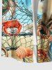 Plus Size Fishing Nets Crabs Conch Shells Lighthouse Bird Ombre Sky Print Hawaii Cruise Shirts For Men - Bleu clair M