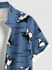 Plus Size Shark Sea Waves Print Hawaii Button Pocket Shirt For Men -  