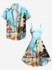 Plus Size Fishing Nets Crabs Conch Shells Lighthouse Bird Ombre Sky Print Hawaii Cruise A Line Tank Dress -  