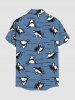 Plus Size Shark Sea Waves Print Hawaii Button Pocket Shirt For Men -  
