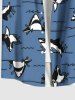 Plus Size Shark Sea Waves Print Hawaii Button Pocket Shirt For Men - Bleu 5XL
